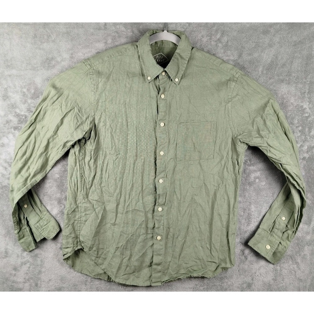 Alex Crane Shirt‎ Mens Large Linen Button Down Green Long Sleeve Casual Preppy